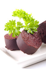 home made black pudding with parsley