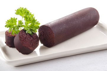 home made black pudding with parsley