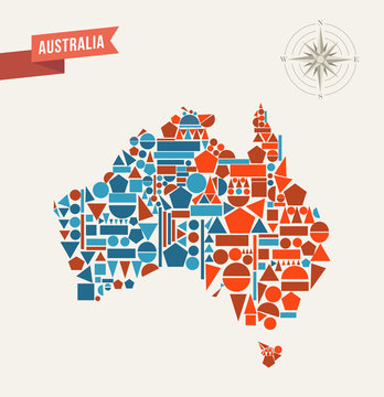 Australia geometric figures map illustration