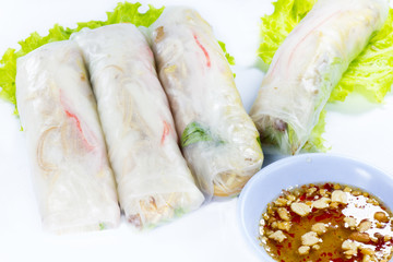 Vietnamese rice paper rolls with prawns