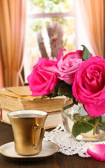 Beautiful pink roses in vase