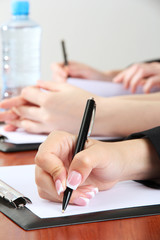 Close up of business people hands during teamwork