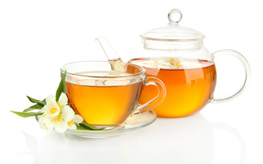 Obrazy na Plexi  Filiżanka herbaty z jaśminem, na białym tle