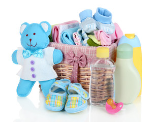 Baby accessories isolated on white