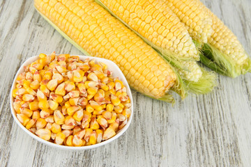 Fresh corn vegetable on wooden table