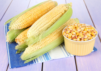 Fresh corn vegetable on wooden table