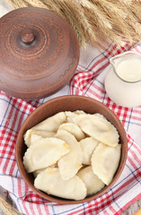 Tasty dumplings with fried onion