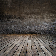 old wood floor and brick wall