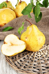 Juicy pears on table close-up
