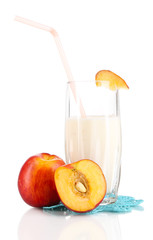 Delicious milk shake with peach isolated on white