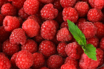 Ripe sweet raspberries, close up