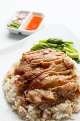 Pork leg with rice isolated on white background