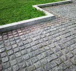Paving and lawn.