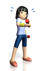 Cute woman has a muscle training with dumbbells.
