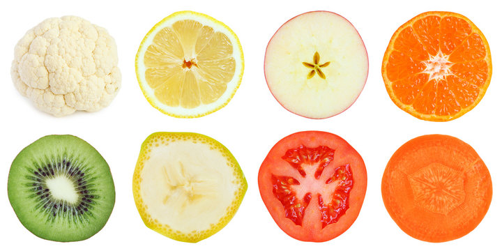 Slices of fruit and vegetables