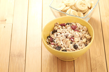 Delicious and healthy cereal in bowl with milk