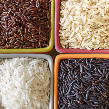4 riz diff&eacute;rent - black, white, red and basmati rices