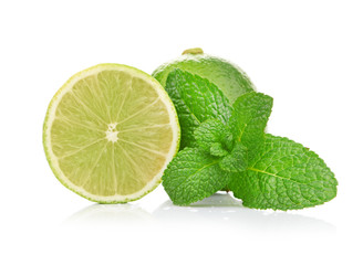 Limes and mint isolated on white background