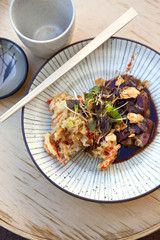 Bœuf, tempura, japonais, asiatique, sauce, caramel