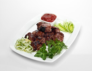 Grilled meat and vegetables