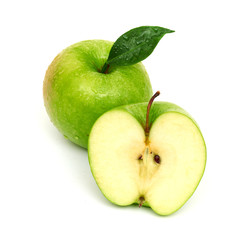 Green apple fruits isolated on white background