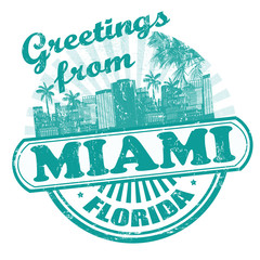 Fototapeta na wymiar Greetings from Miami stamp