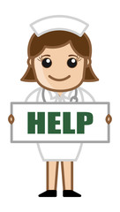 Nurse with Help Banner - Doctor & Medical Character Concept