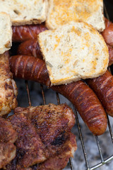 barbecue with delicious grilled meat on grill