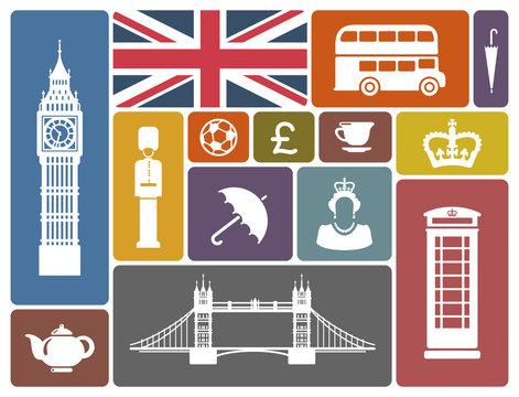 Symbols of England and London in a retro style