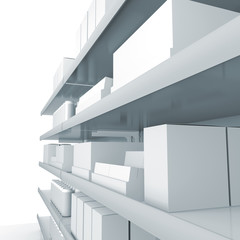 Obraz premium Market shelves with blank products in perspective. 3d image