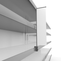 Market shelves with shelfstopper. 3d image