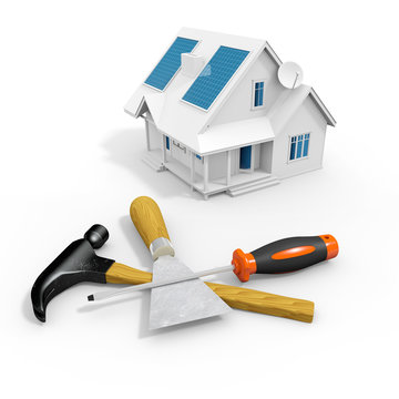 tools for a house renovation. 3d image