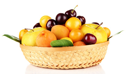 Bright summer fruits in basket isolated on white