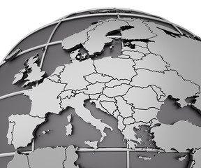 map of europe arched on sphere. 3d render