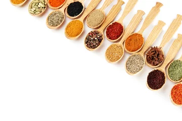 Door stickers Herbs 2 Assortment of spices in wooden spoons, isolated on white