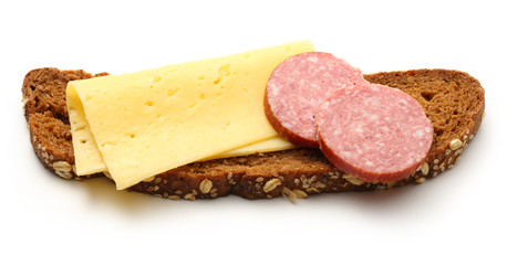 Sandwich with slice of cheese and cervelat