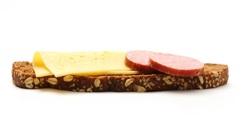 Sandwich with slice of cheese and cervelat