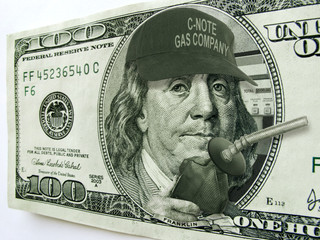 Ben Franklin on Hundred Dollar Bill Illustrates High Gas Prices