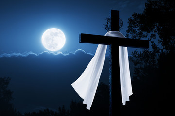 New Easter Morning Christian Cross Concept Jesus Risen at Night