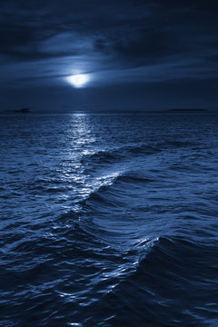 Fototapeta Beautiful Midnight Ocean View With Moonrise And Calm Waves
