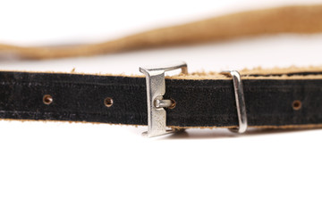 Black leather belt with a rectangular buckle