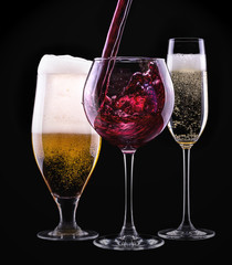 alcohol drinks set isolated on a black
