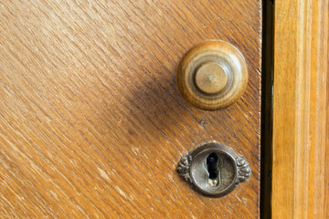 Wooden door handle and keyhole