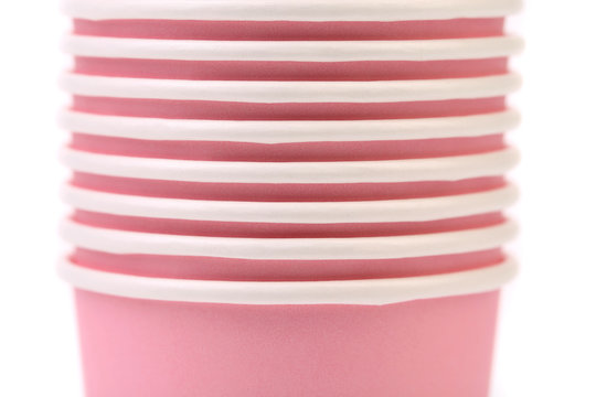 Pile of colorful paper coffee cup. Close up.