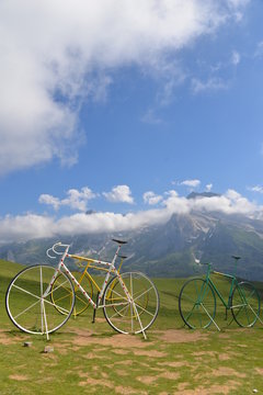 Yellow and green bike in the mountains