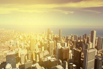 Chicago Skyline With Blue Sky