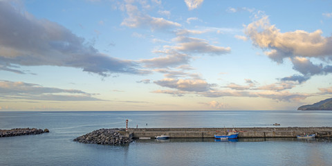 Small harbor at dawn in the Azores