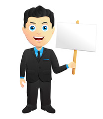 Smiling Businessman Holding A Sign