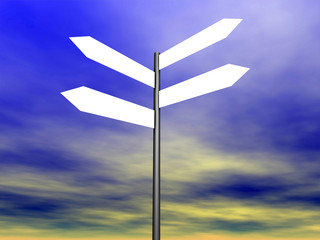 Signpost on beautiful background of sky. 3D render.