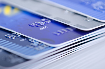 Closeup of credit cards. Extreme shallow depth of field.